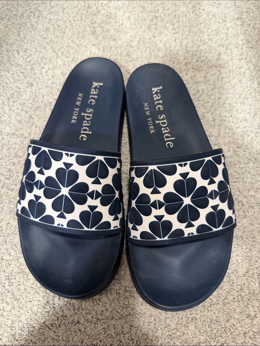 kate spade Navy and White Floral-Print Slide Sandals